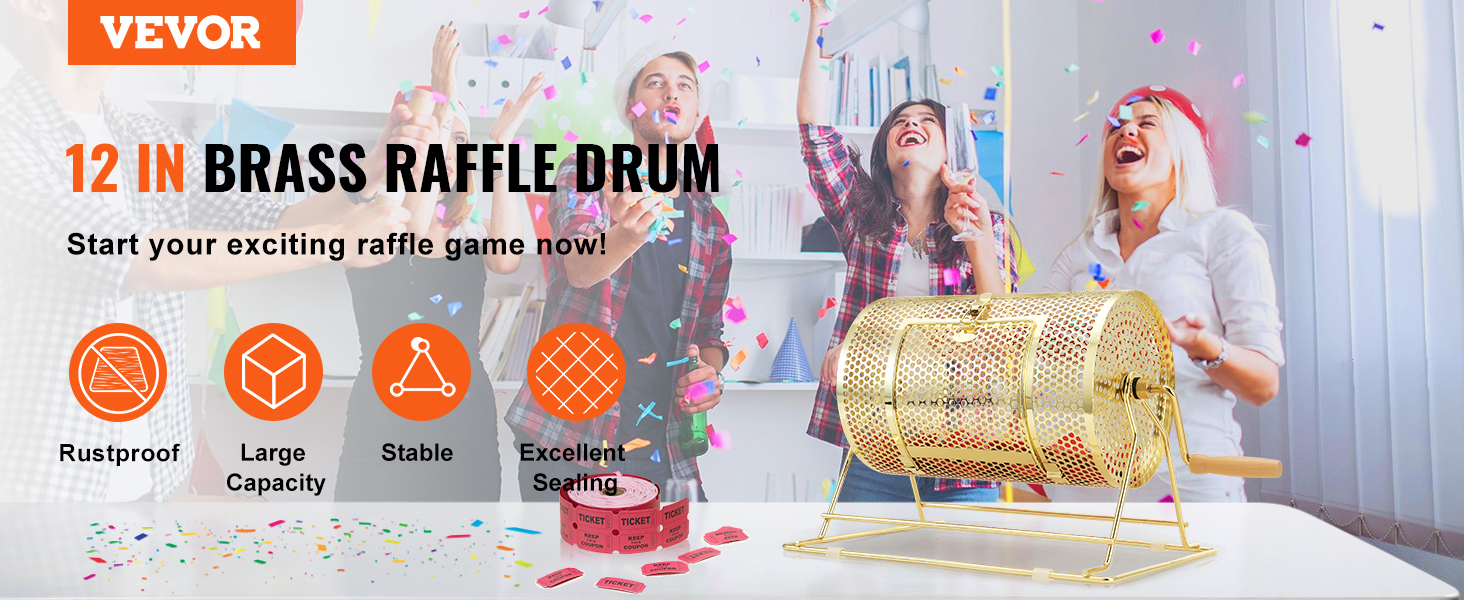 VEVOR raffle drum 12in brass raffle drum with rustproof design and large capacity, ready for exciting games.