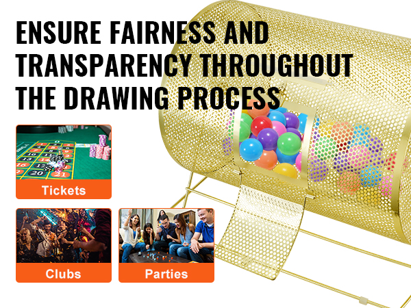 VEVOR raffle drum ensures fairness and transparency in drawing processes for tickets, clubs, and parties.