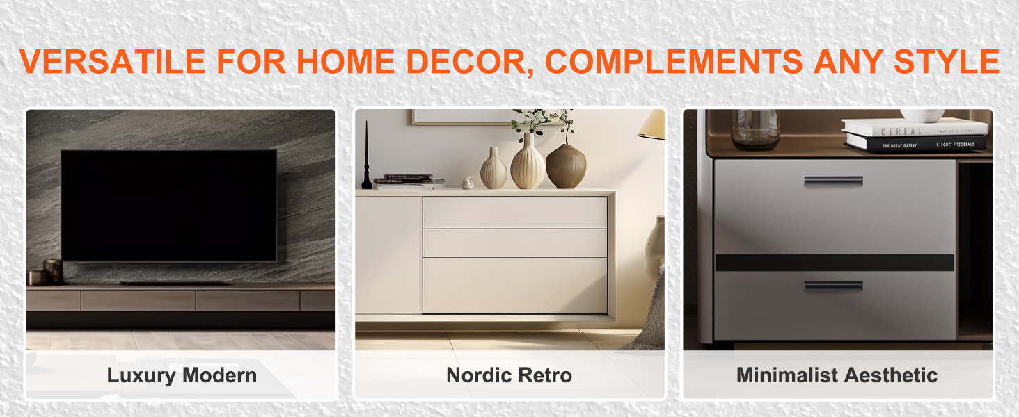 versatile home decor with VEVOR cabinet pulls in luxury modern, nordic retro, and minimalist aesthetic styles.