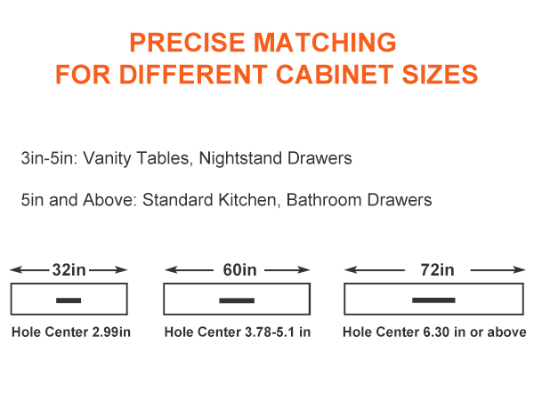 precise matching for VEVOR cabinet pulls, sizes for vanity tables, nightstands, kitchen, and bathroom drawers.