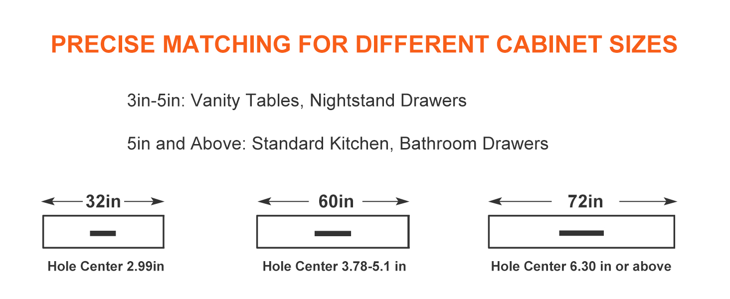 precise matching for VEVOR cabinet pulls, sizes for vanity tables, nightstands, kitchen, and bathroom drawers.