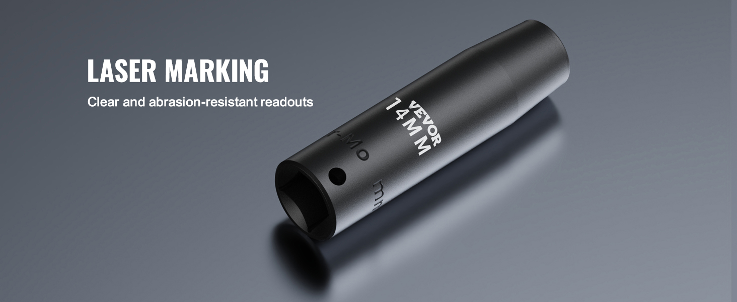 VEVOR impact socket set with clear laser marking and abrasion-resistant readouts.