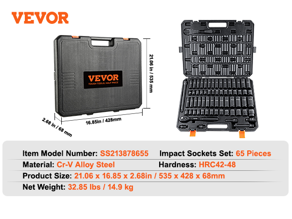 VEVOR trieciena ligzdu komplekts izturīgā melnā korpusā ar 34 detaļām. izmēri: 21,06 x 16,85 x 2,68 collas.