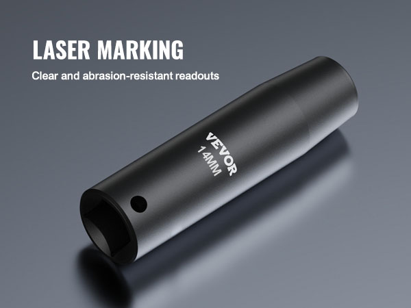 VEVOR impact socket set with clear, abrasion-resistant laser marking for accurate measurements.