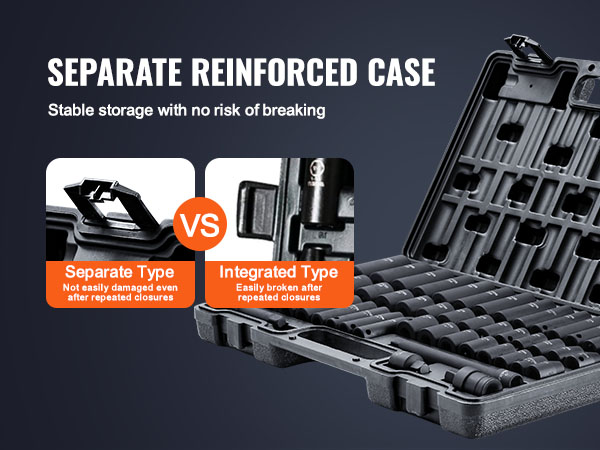VEVOR impact socket set in separate reinforced case for stable storage and durability.