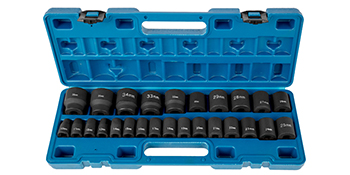 blue case with VEVOR impact socket set neatly organized in various sizes.