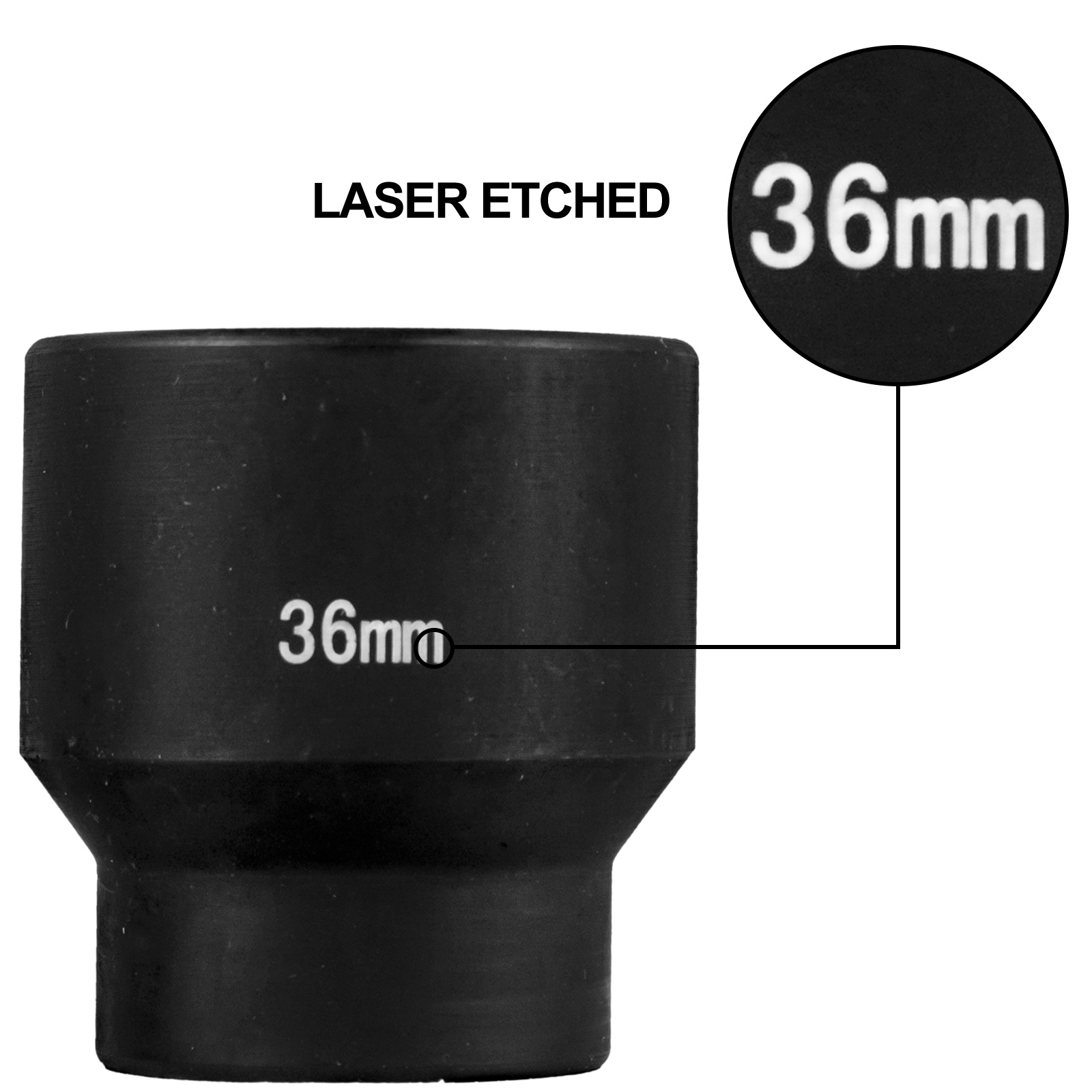 VEVOR impact socket set with laser-etched 36mm marking.