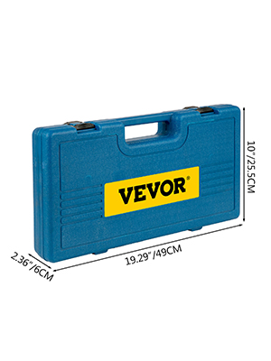 blue VEVOR impact socket set case with dimensions labeled: 19.29"x10.75"x2.36".