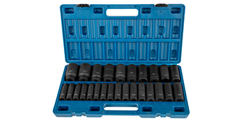 blue case open showing arranged sockets and accessories, VEVOR impact socket set