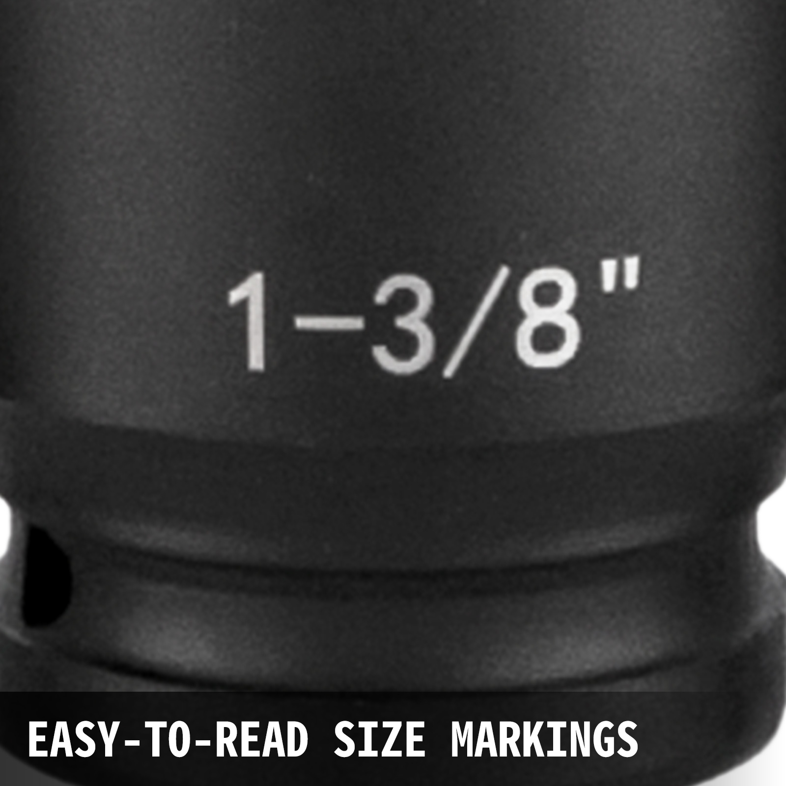 close-up of VEVOR impact socket set with easy-to-read size markings.
