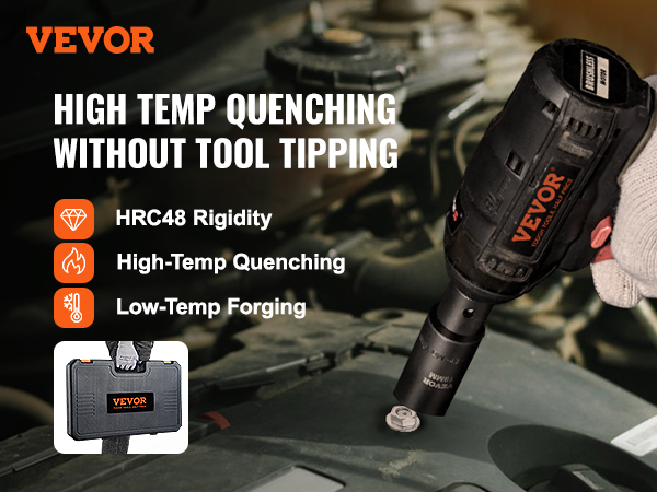VEVOR deep impact socket set with high-temp quenching and low-temp forging for hrc48 rigidity.