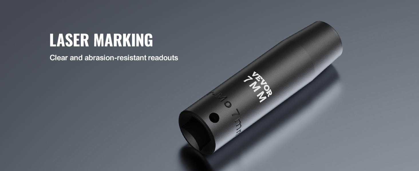 VEVOR deep impact socket set with laser marking for clear and abrasion-resistant readouts.