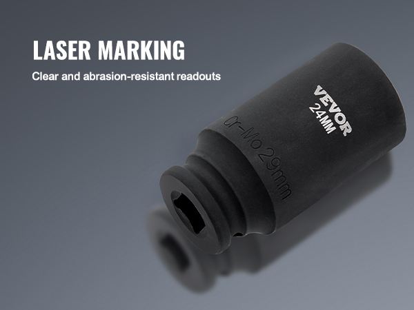 VEVOR impact socket set with laser marking for clear, abrasion-resistant readouts.