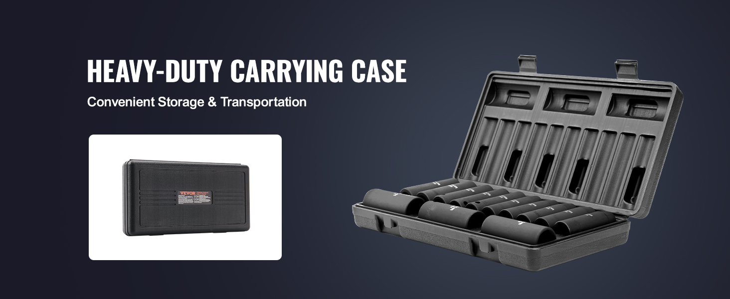 heavy-duty case for VEVOR impact socket set, provides convenient storage and transportation.