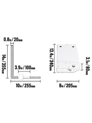 VEVOR murphy bed kit components with measurements in inches and millimeters.