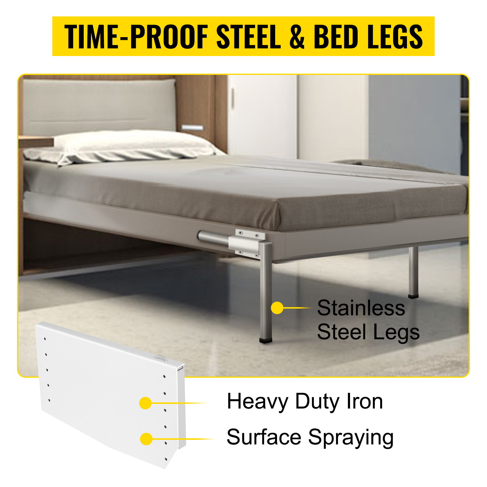 VEVOR murphy bed kit with stainless steel legs and heavy-duty iron frame