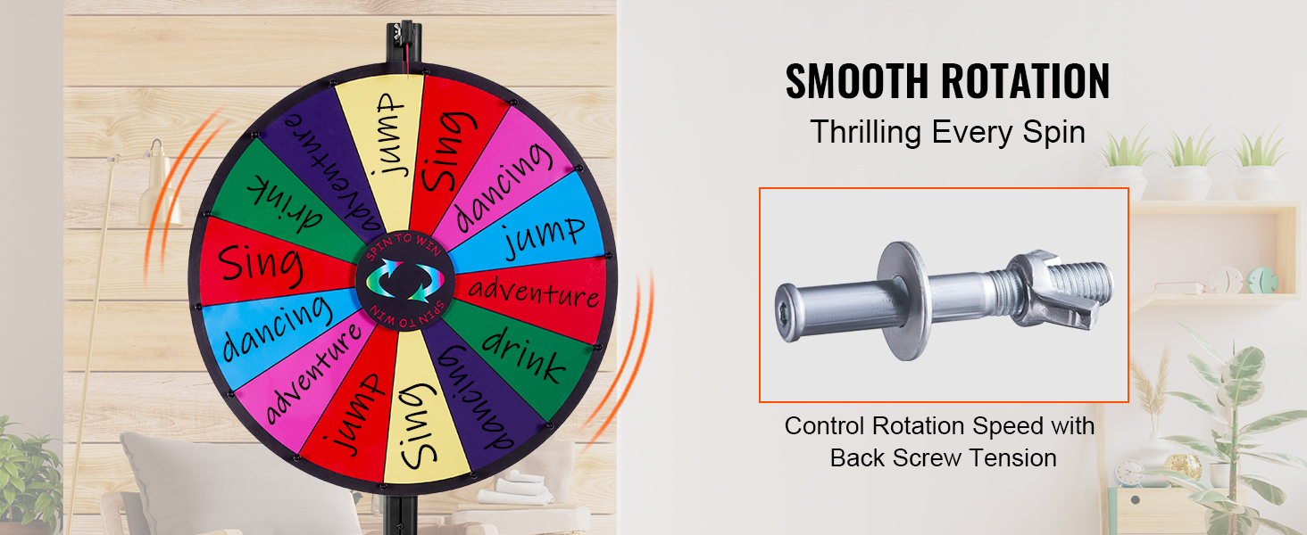 VEVOR spinning prize wheel with colorful sections for various activities, smooth rotation control.