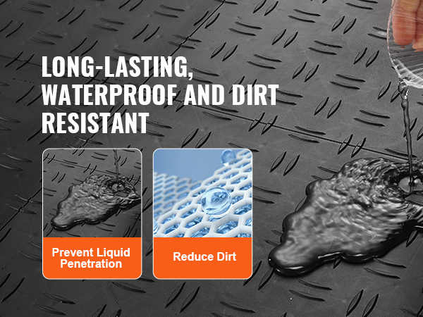 VEVOR garage tiles showing liquid resistance, preventing liquid penetration, and reducing dirt accumulation.