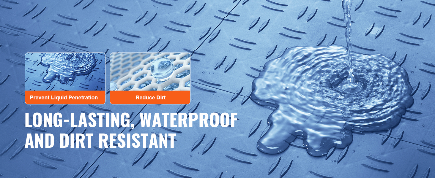water-resistant VEVOR garage tiles prevent liquid penetration and reduce dirt accumulation.