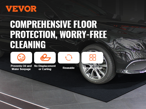 VEVOR garage floor mat providing comprehensive floor protection, prevents oil seepage, and worry-free cleaning.