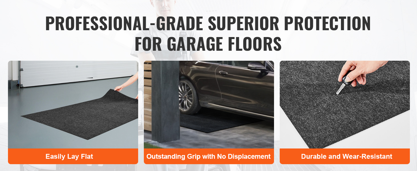 professional-grade superior protection for garage floors with VEVOR garage floor mat, easy to lay flat.