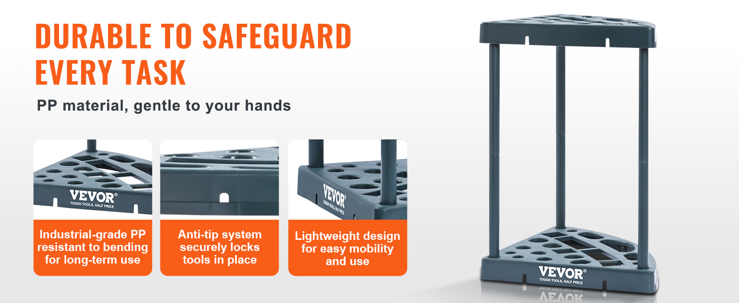VEVOR garden tool organizer with industrial-grade pp, anti-tip system, and lightweight design for mobility.