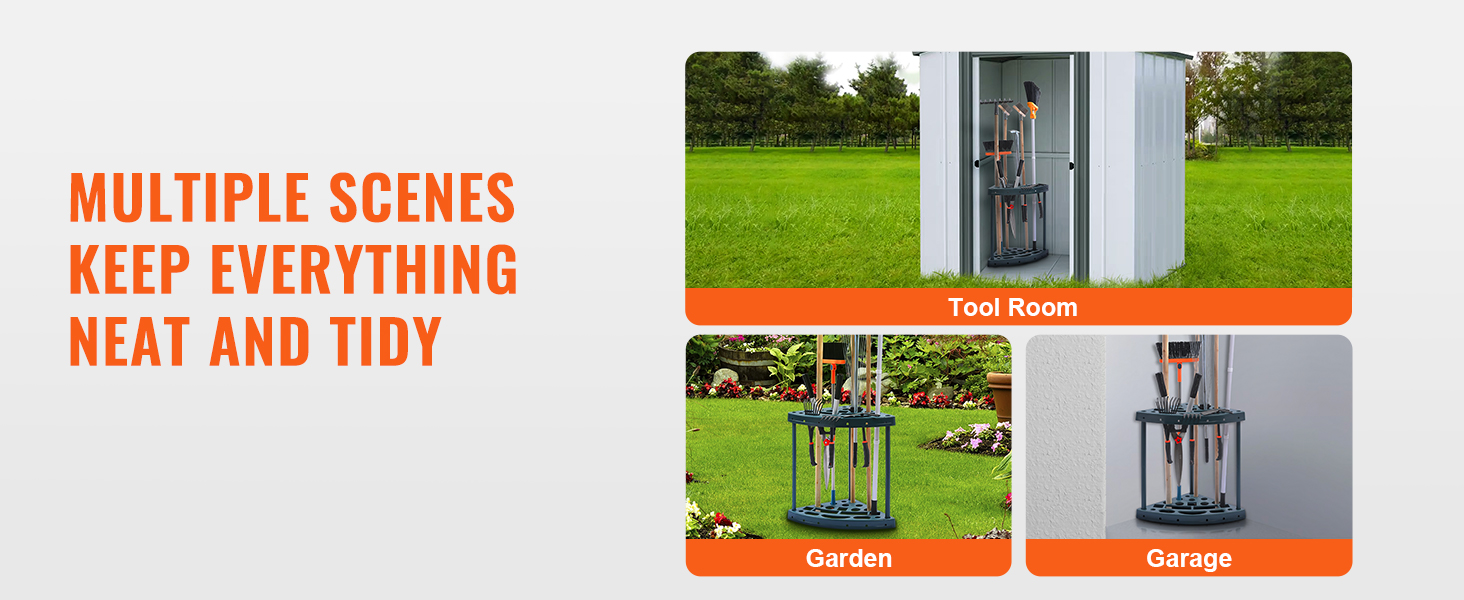 VEVOR garden tool organizer in tool room, garden, and garage, keeping everything neat and tidy.