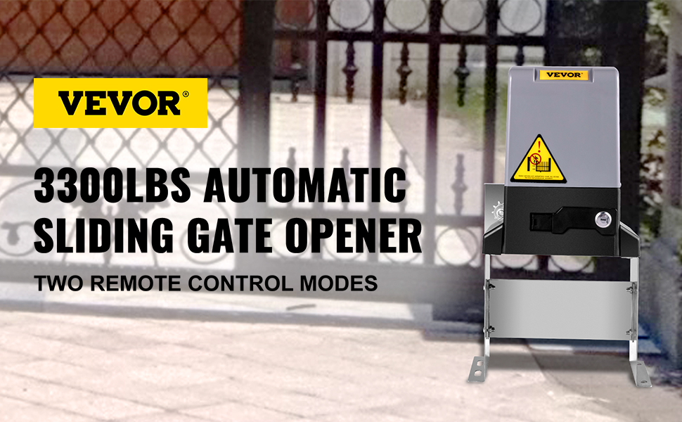 VEVOR sliding gate opener with 3300lbs capacity and two remote control modes.