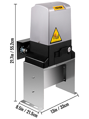 VEVOR sliding gate opener with dimensions 21.7in x 8.5in x 13in