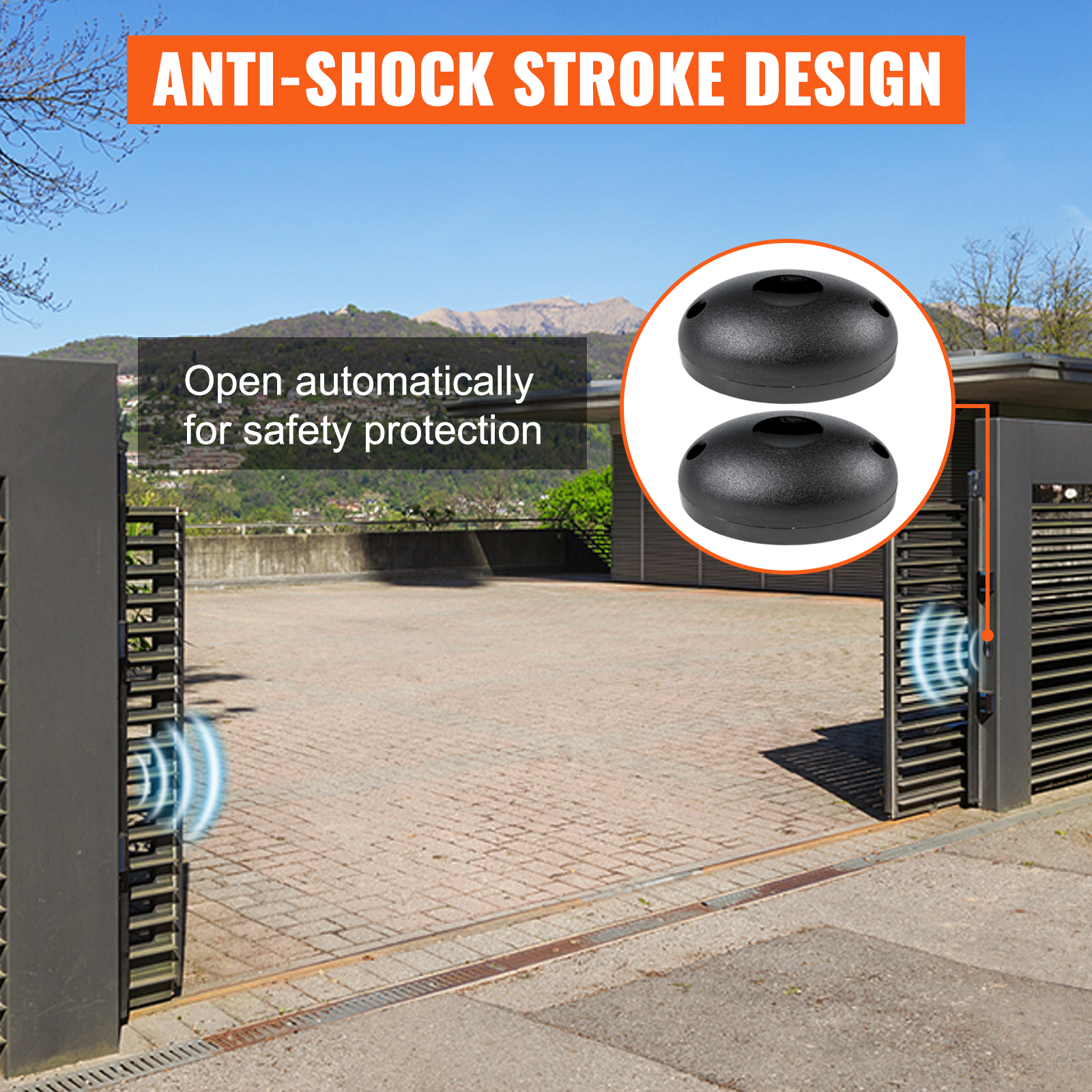 VEVOR sliding gate opener with anti-shock stroke design for automatic safety protection.