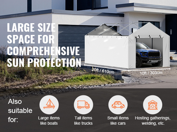 VEVOR carport canopy cover offering large space for vehicles and gatherings, with sun protection benefits.