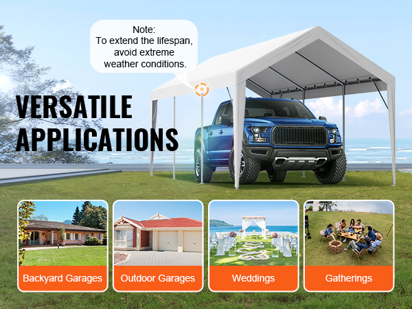 VEVOR carport canopy cover for backyard garages, outdoor garages, weddings, and gatherings by the sea.