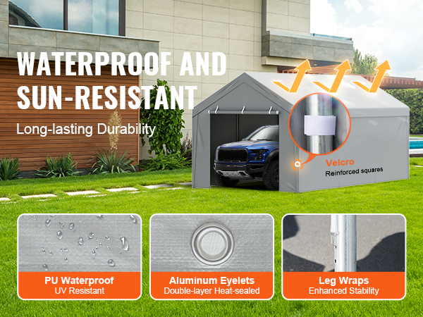 VEVOR carport canopy cover with uv-resistant pu waterproof, aluminum eyelets, and leg wraps.