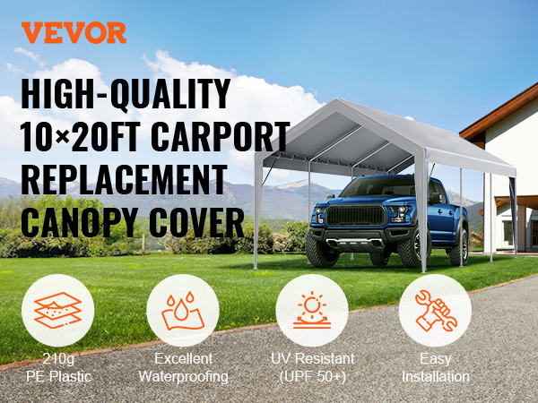 VEVOR carport canopy cover fits 10x20ft frame, offers uv resistance, waterproofing, and easy installation.