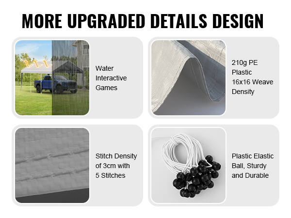 VEVOR carport canopy cover features sun-resistant, water-repellent material, 210g pe plastic, high stitch density