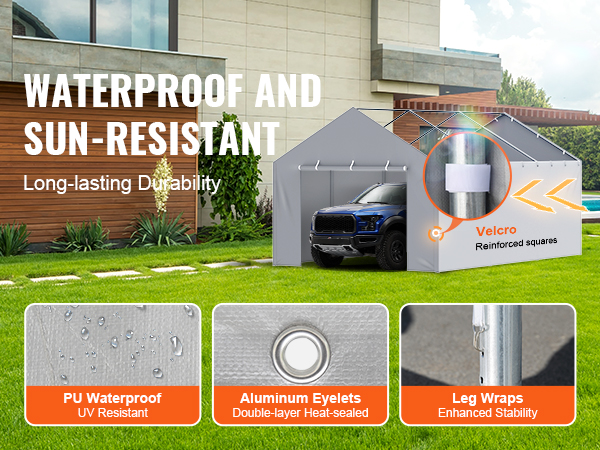 waterproof and sun-resistant VEVOR carport canopy cover with pu waterproof material and aluminum eyelets.
