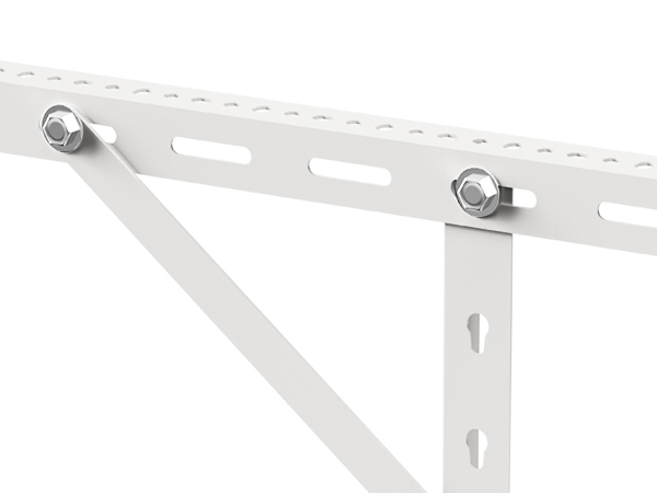 white steel frame of VEVOR overhead garage storage rack with bolted joints and slotted design.