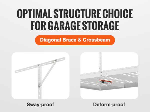 VEVOR garāžas noliktavas plaukts ar 600 mārciņu kravnesību, diagonālu stiprinājumu, šķērsstieni un optimālu konstrukciju.