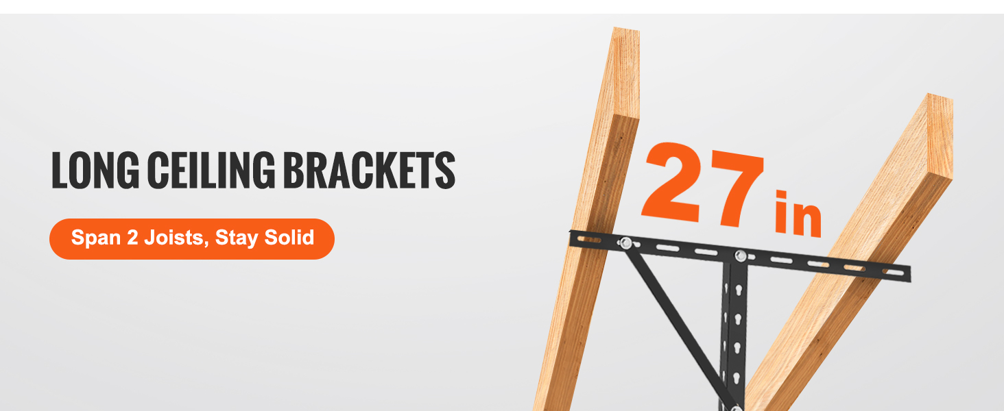 long ceiling brackets with 27-inch size for VEVOR garage storage rack, designed to span 2 joists.