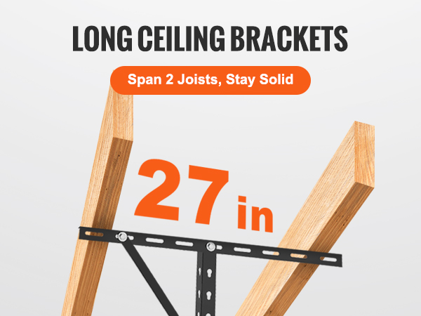 long ceiling brackets, span 2 joists, stay solid, 27 in - VEVOR garage storage rack.