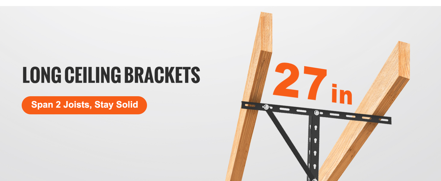 long ceiling brackets, span 2 joists, stay solid, 27 in - VEVOR garage storage rack.