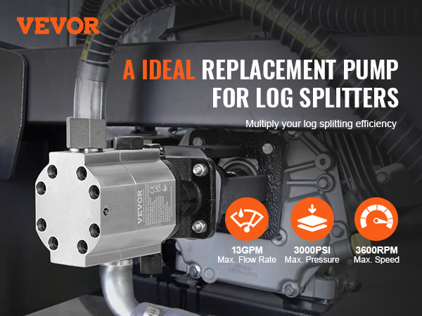 VEVOR hydraulic wood splitter pump for efficient log splitting with 13gpm flow rate.