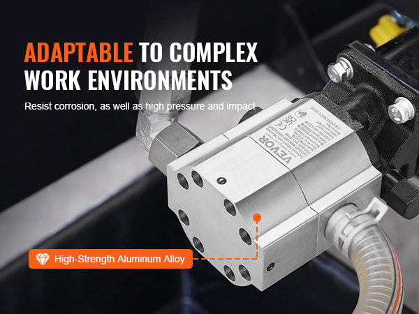 VEVOR hydraulic wood splitter pump in high-strength aluminum alloy, adaptable to work environments.