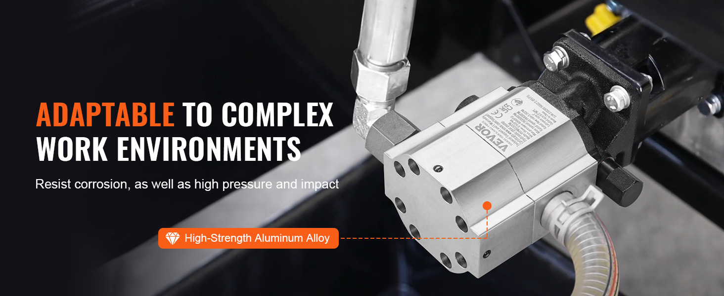 VEVOR hydraulic wood splitter pump in high-strength aluminum alloy, adaptable to work environments.