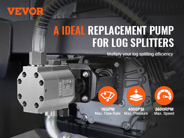 VEVOR hydraulic pump ideal for log splitters, 16gpm, 4000psi, 3600rpm.
