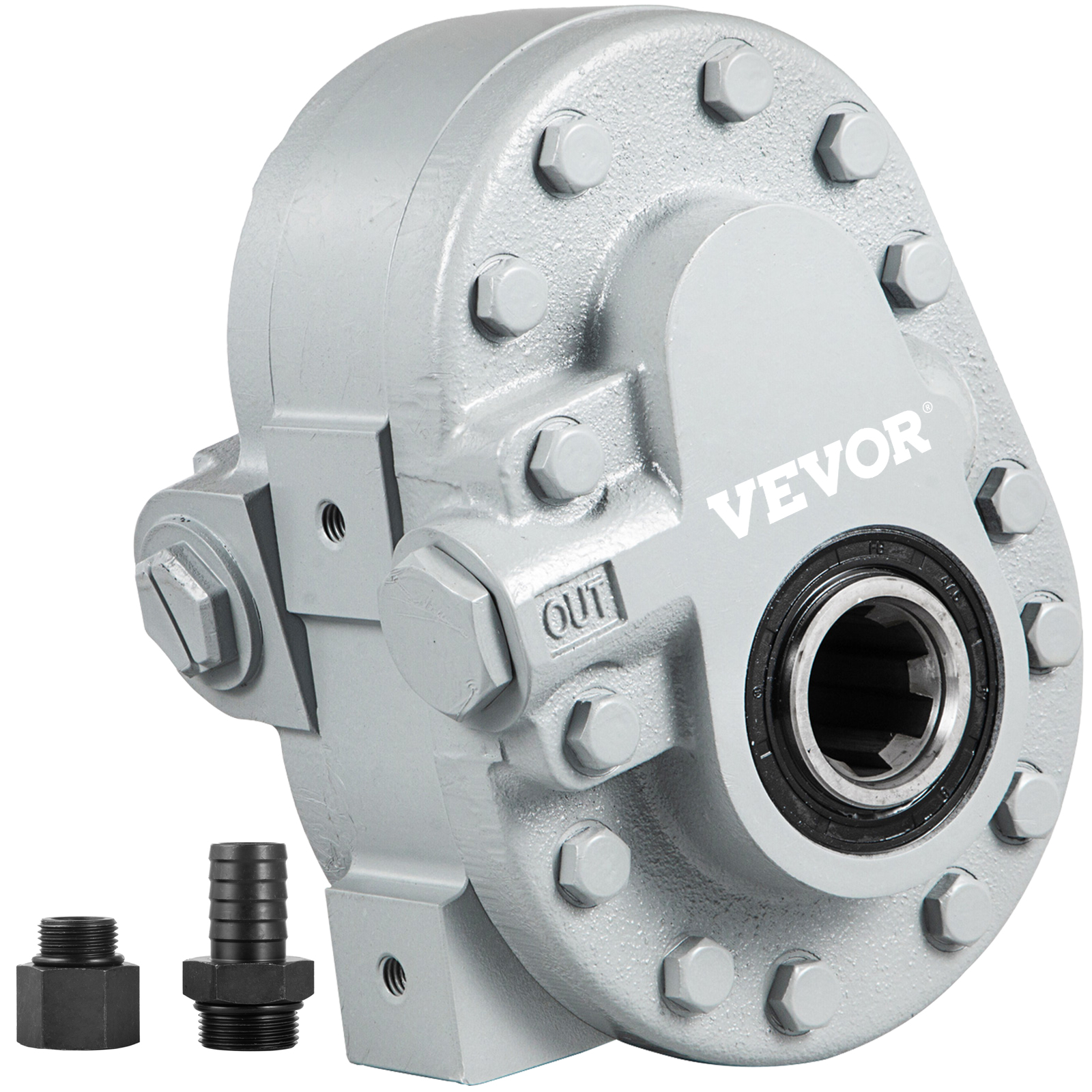 VEVOR hydraulic pump with metal casing and two connector attachments.