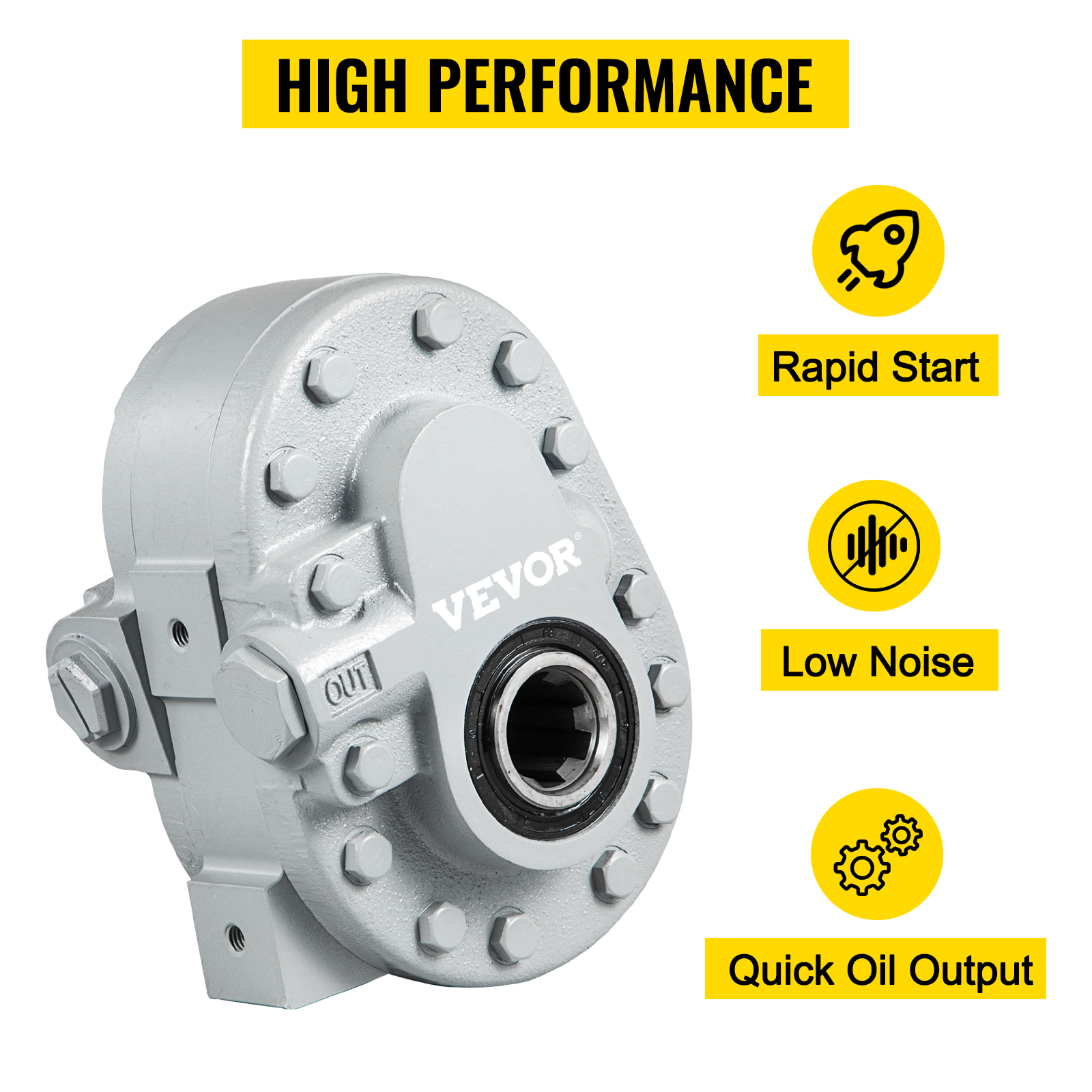 VEVOR hydraulic pump: high performance, rapid start, low noise, and quick oil output.
