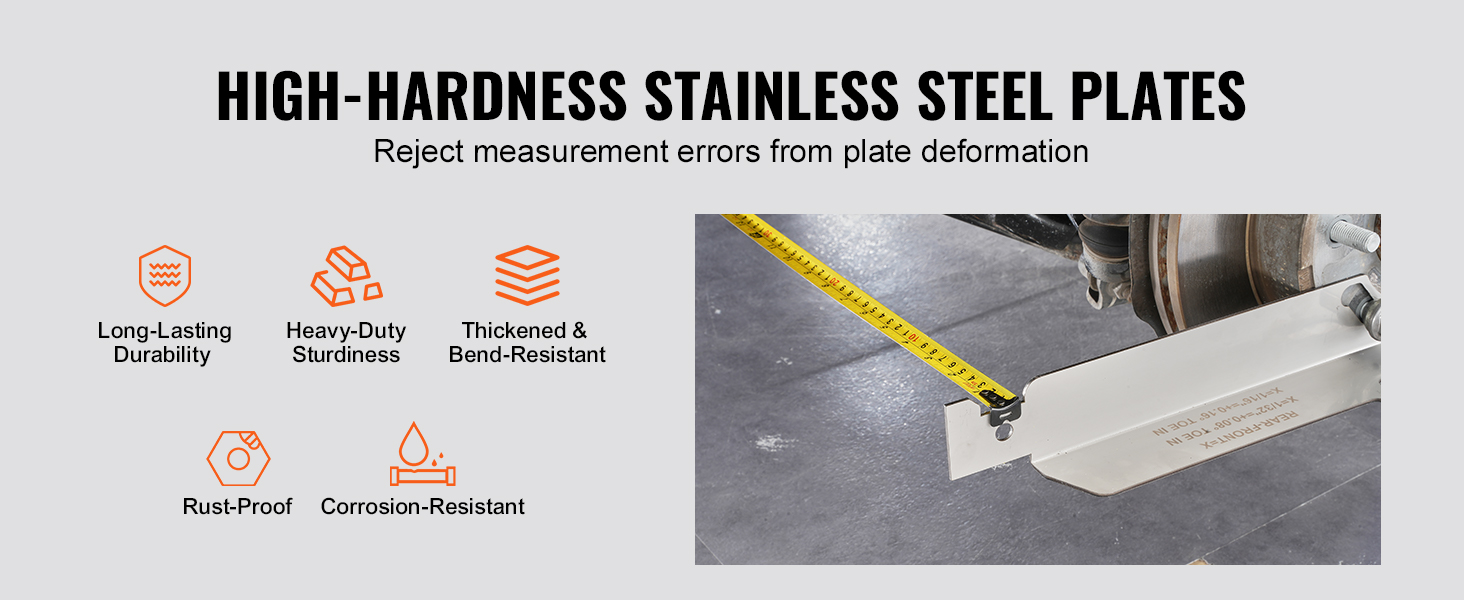 high-hardness stainless steel plates ensure accurate measurement for VEVOR wheel alignment tool.