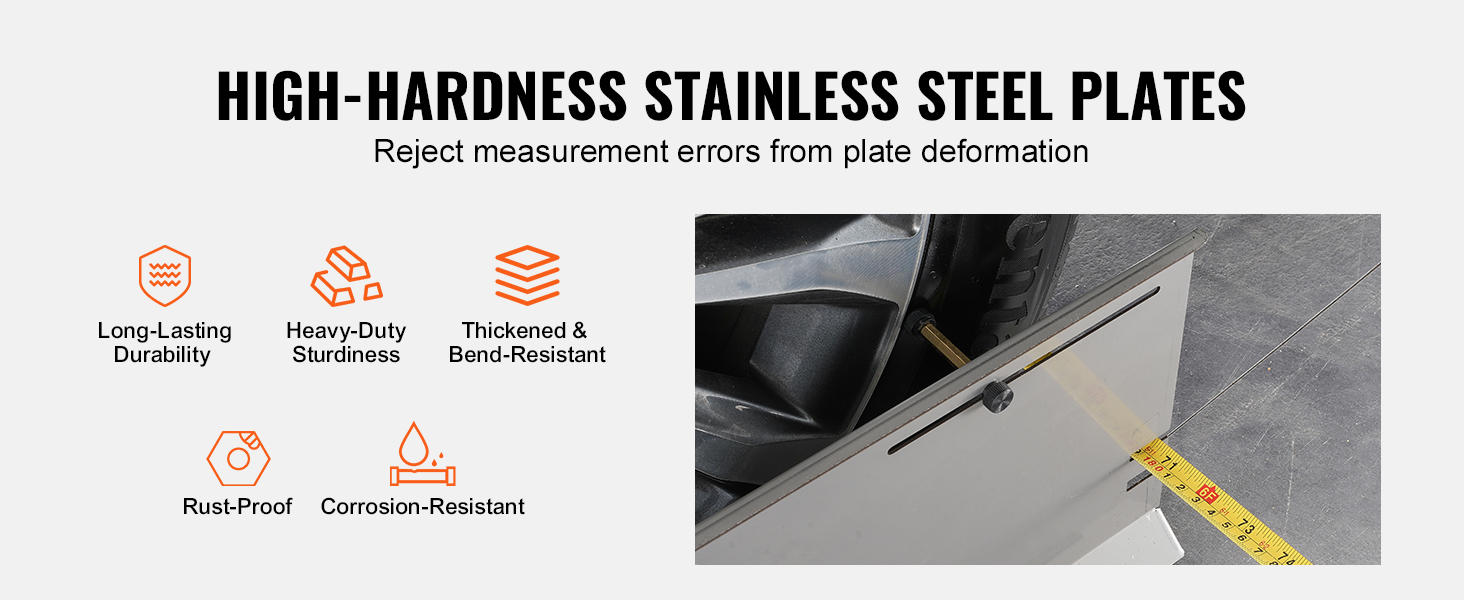 high-hardness stainless steel plates for VEVOR wheel alignment tool ensure accuracy and resist deformation.