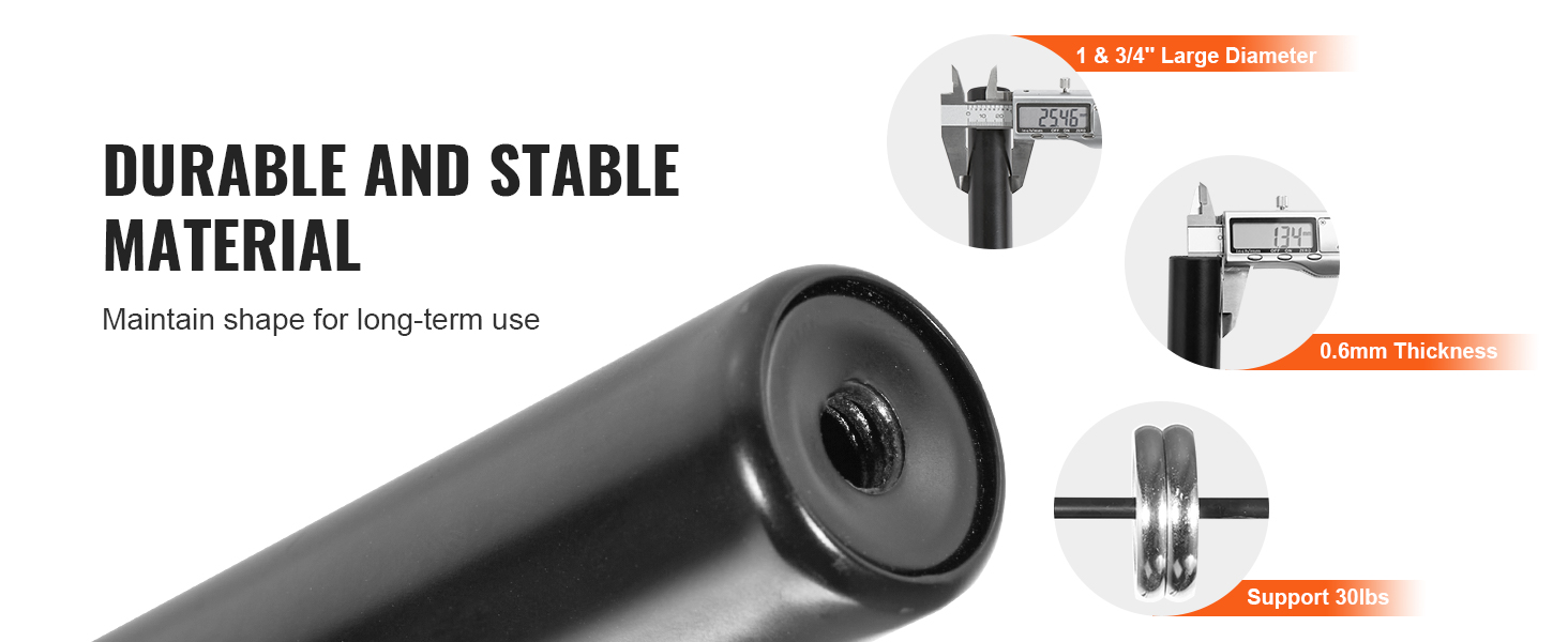 durable and stable VEVOR curtain rods, 1.75" diameter, 0.6mm thickness, support 30lbs, long-term use.